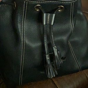 Dinner and Bourke black pebble leather handbag.